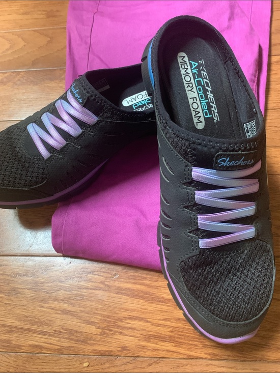 Skechers Shoes - Skechers Black Athletic Slip-On Sneakers with Purple Ombre Laces